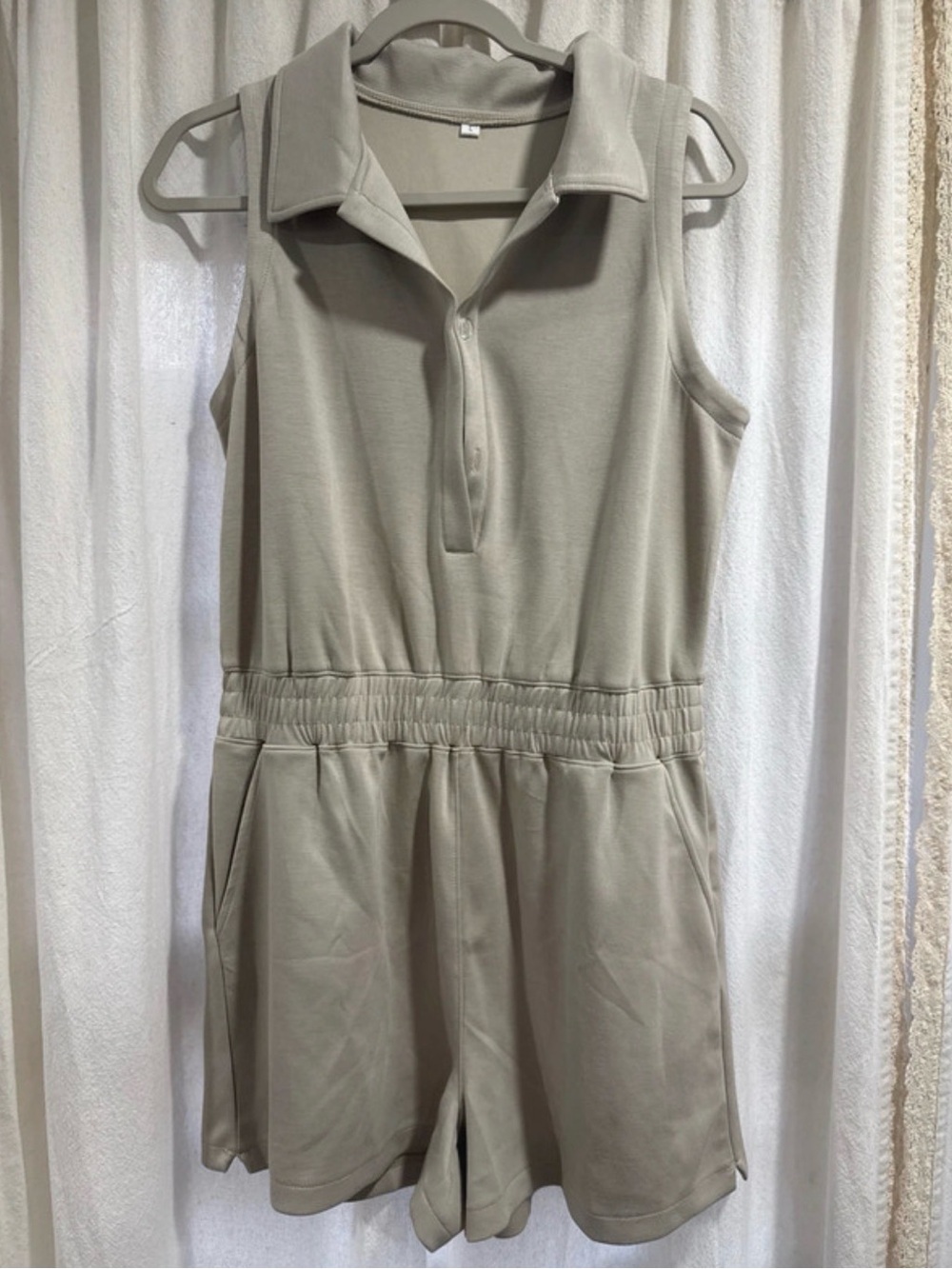 Sleeveless Collared Romper in Light Beige